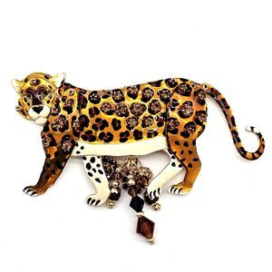 Lunch at the Ritz Leopard Brooch Vtg RARE LATR 2 Go Articulated Pendant Pin